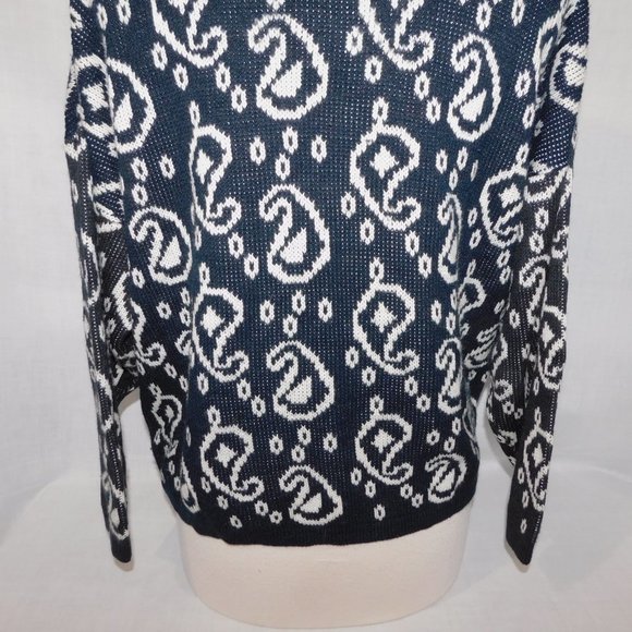VTG Joan Harper Black White Paisley Pattern oversized Pullover Sweater Women M - Picture 8 of 9